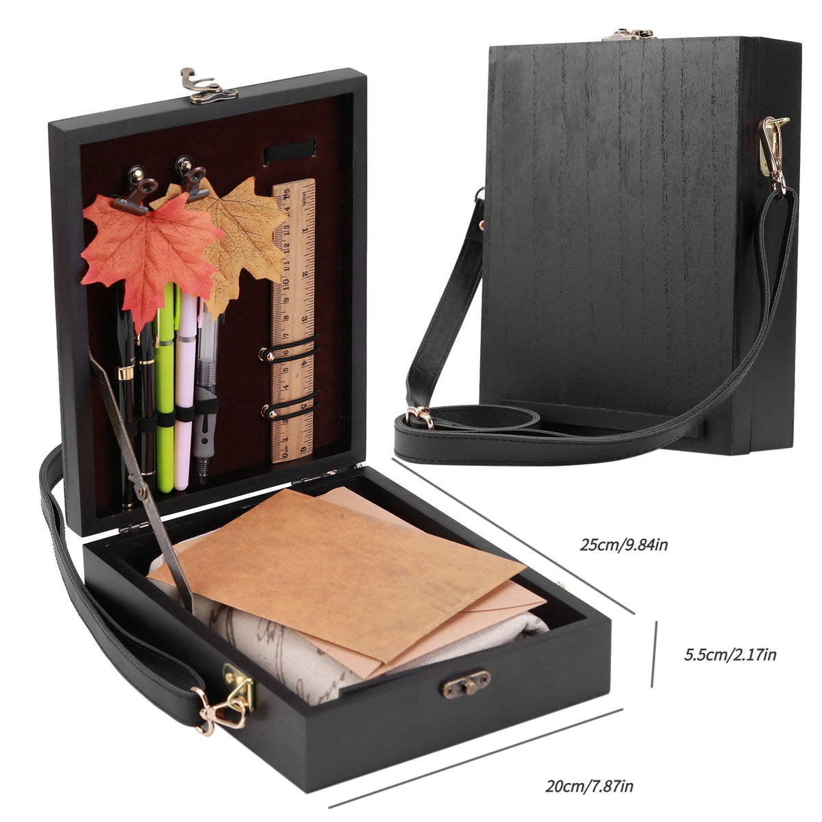 Wandering Writers Artists Wooden Messenger Box Bag Organiser