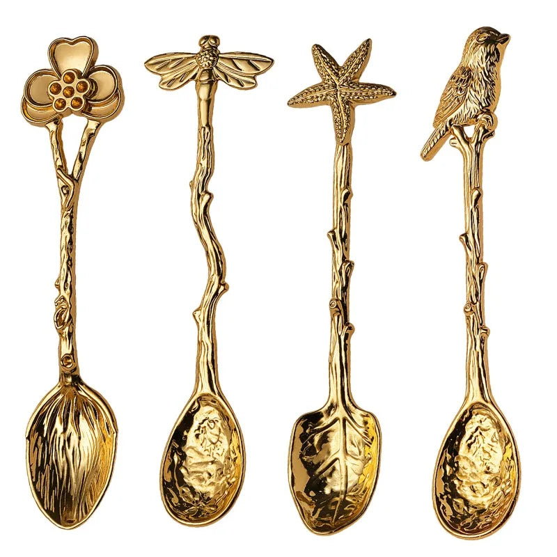 Dragonfly Teaspoons Bird, Starfish, Flower Golden Mini Spoons