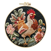 Rooster Embroidery Kit with Flowers for Beginners Needles Embroidery Thread DIY Craft