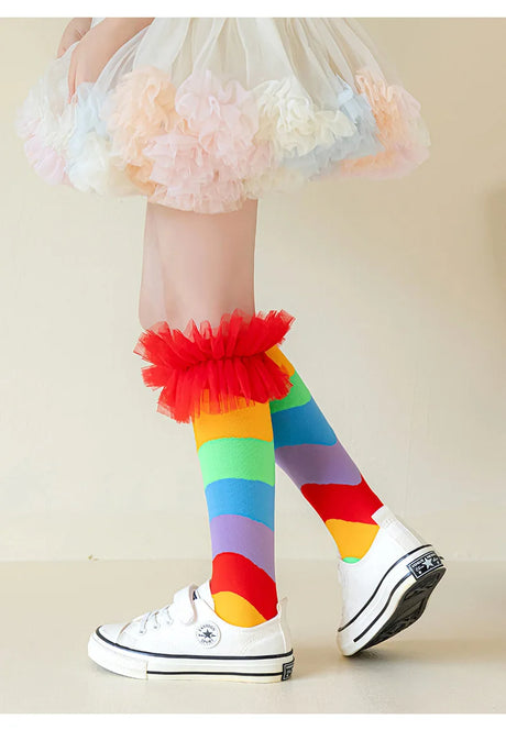 Girls Knee-High Rainbow Fun Socks 3-8T