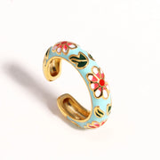 Vintage Boho Colourful Enamel Flower Rings