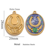 Two Horseshoe Fortune Enamel Charms Stainless Steel Gold Plated Pendant DIY Jewellery Earring Making Materials