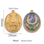Two Horseshoe Fortune Enamel Charms Stainless Steel Gold Plated Pendant DIY Jewellery Earring Making Materials