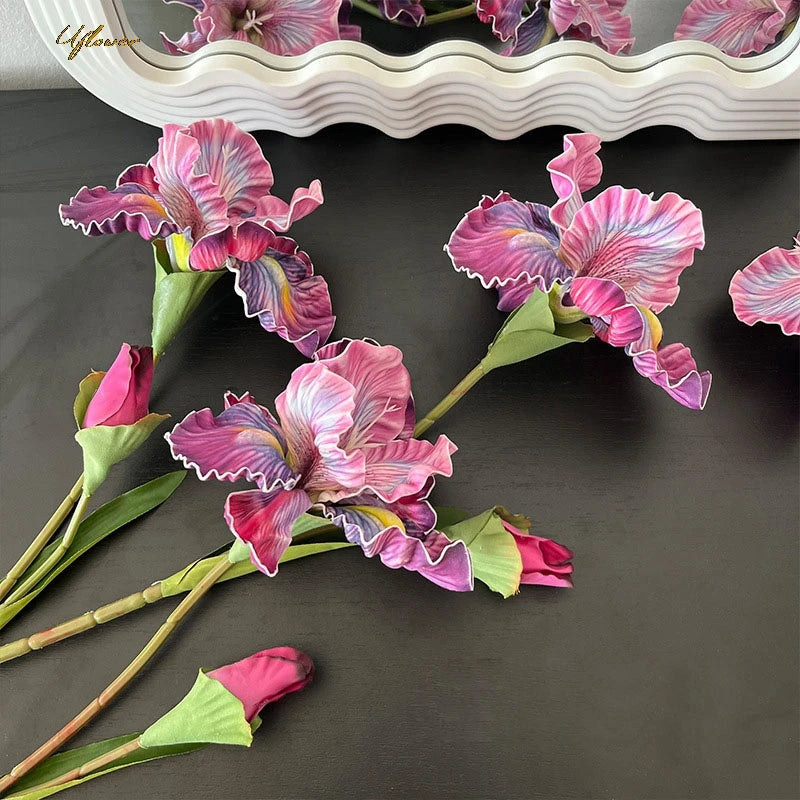Irises Oil Painting Stylised 45cm Artificial Flower EVA Velvet Feel