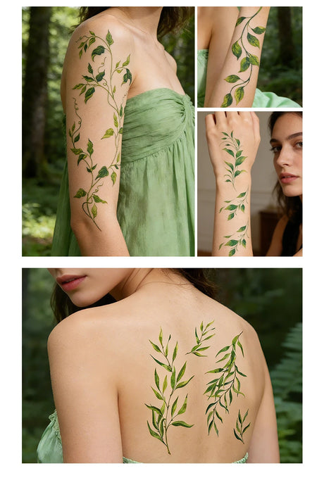 Forest Green Leaf Vine Temporary Tattoo Sticker Waterproof