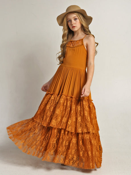 Girls Maxi Lace Chiffon Photoshoot Dresses For 3-15 Years