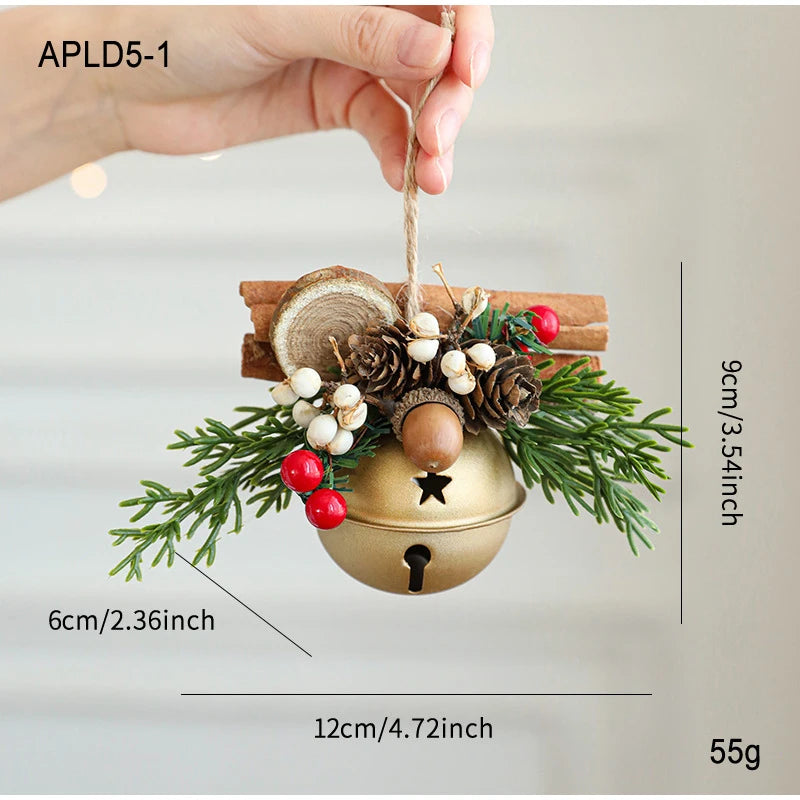 Christmas Bell Antlers Bow Pinecone Bell Christmas Hanging Decoration