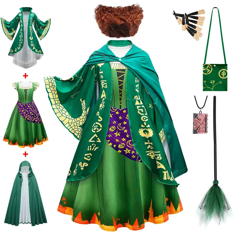 Hocus Pocus 2 Halloween Costume Child Sanderson Sisters Party Dresses Winifred Witch Costumes Children