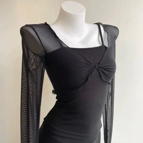 Mesh Dance Tops Bolero Shrug Tie Front