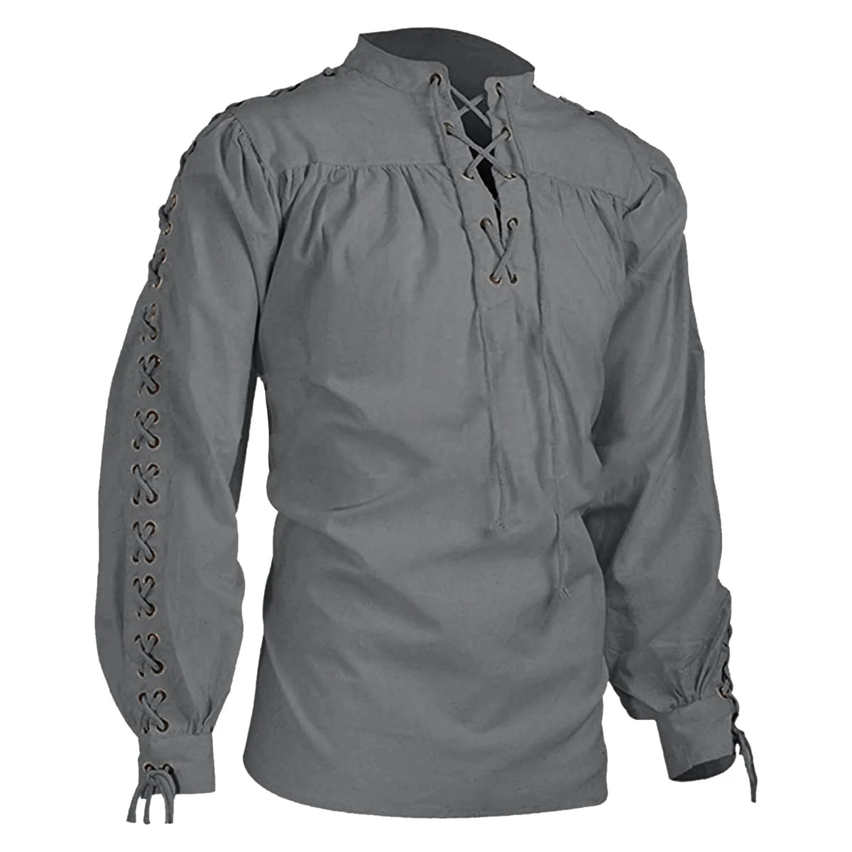 Men Tunic Shirts Viking Pirate Costume Gothic Clothes Drawstring Knight Cosplay Top