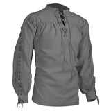 Men Tunic Shirts Viking Pirate Costume Gothic Clothes Drawstring Knight Cosplay Top
