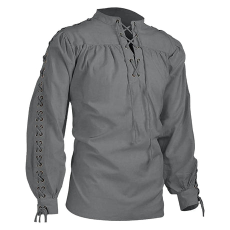 Men Tunic Shirts Viking Pirate Costume Gothic Clothes Drawstring Knight Cosplay Top