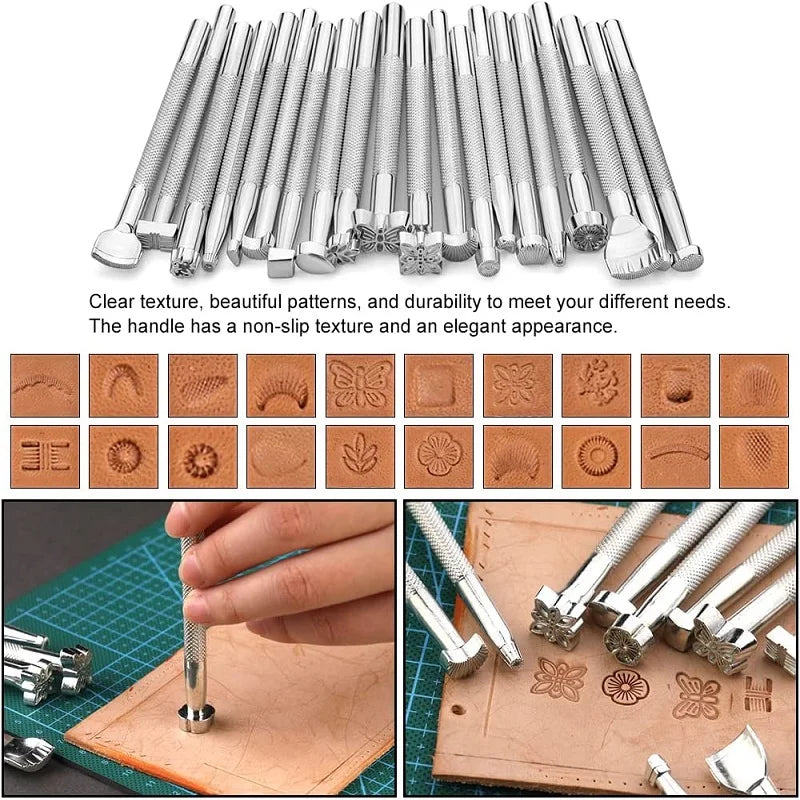 Leather Craft Tools Kit with Carving Tools for Cutting Punching Sewing Carving Stamping