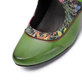 Sarah's Genuine Leather Green Pumps Heels Ribbon Lace Tie Shoes