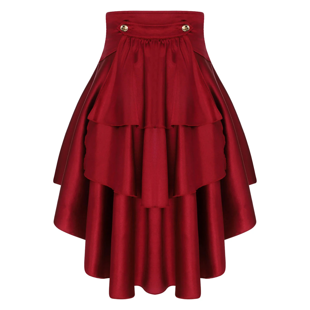 Gothic Steampunk Satiny Pirate Skirt Front Lace-up Tiered Irregular Hem Skirt Waist Belt Medieval Costume