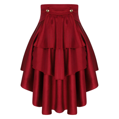 Gothic Steampunk Satiny Pirate Skirt Front Lace-up Tiered Irregular Hem Skirt Waist Belt Medieval Costume