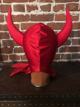Vintage Horned Devil Red/Black Satin Bonnet Hood Headpiece Halloween Costume Party