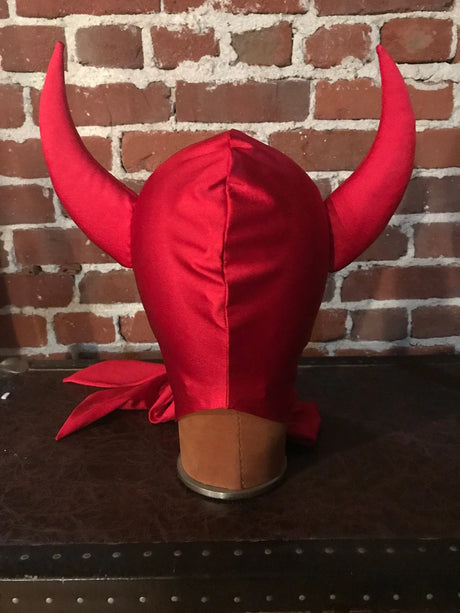 Vintage Horned Devil Red/Black Satin Bonnet Hood Headpiece Halloween Costume Party