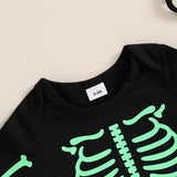 Glow In The Dark Baby Halloween Bat Costumes Long Sleeve Jumpsuit with Hat 0-24M