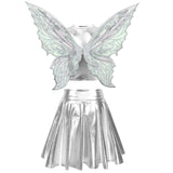 Festival Fairy Cosplay Costume Sleeveless Crop Top, High Waist Flared Skirt And Butterfly Wings Set