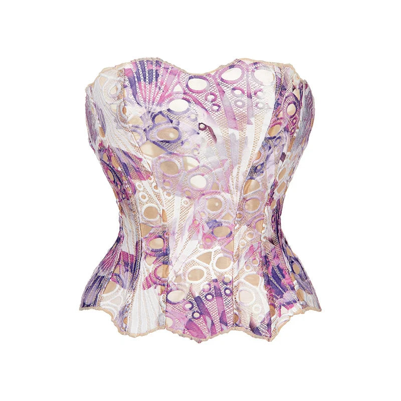 Vintage Mermaid Corset Top Double Lace Layered Boned Bustiers