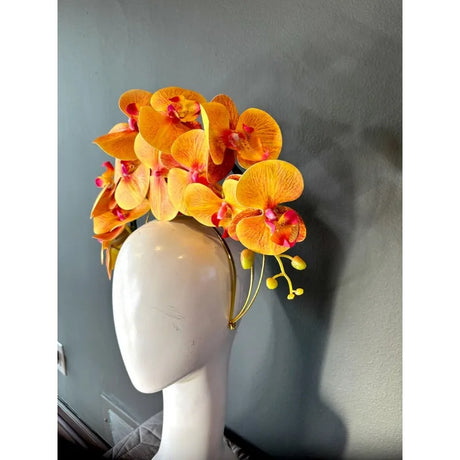 Orchids Fascinator Orange Hot Pink Race Season Headpiece