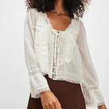 Y2K Boho Long Sleeve Lace Patchwork Button-down Tops 100% Cotton