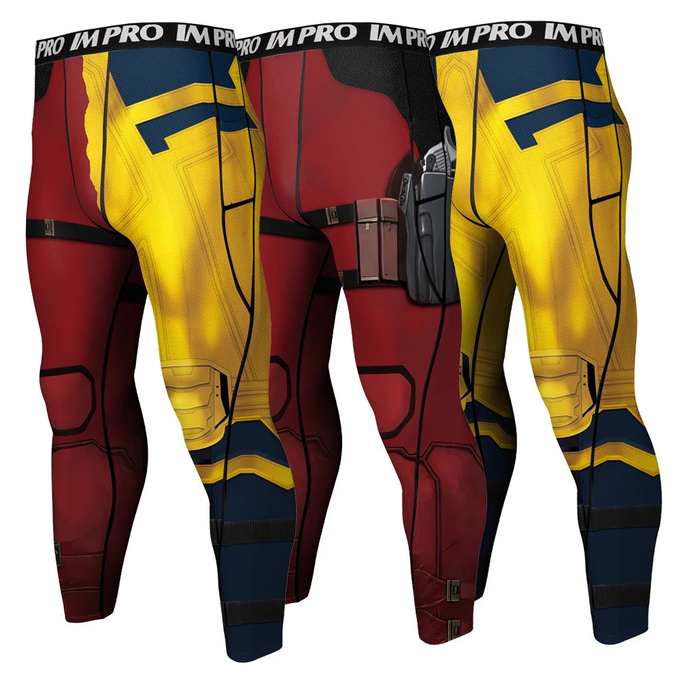 Wolverine Deadpool Men's Surf Compression Pants Tights Running Training Sport Fitness