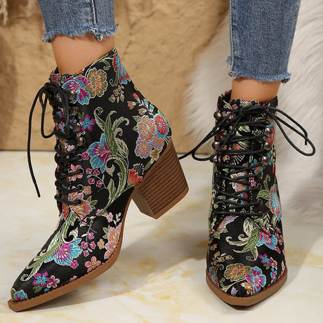 New Marie Antoinette Handmade Embroidered Ankle Boots