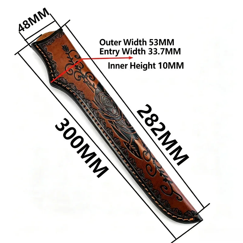 Embossed Genuine Leather Straight Knife Blade Cover Protector 300mm Sheath Scabbard