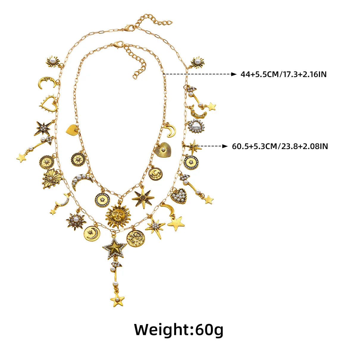 Celestial Charm Sun Flower Stars Moon Heart Charms Multi Layered Necklaces