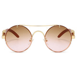 Round Retro Cape Sunglasses Double Bridge