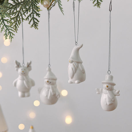 White Ceramic Christmas Tree Ornaments Snowman Reindeer Xmas Hanging Decor