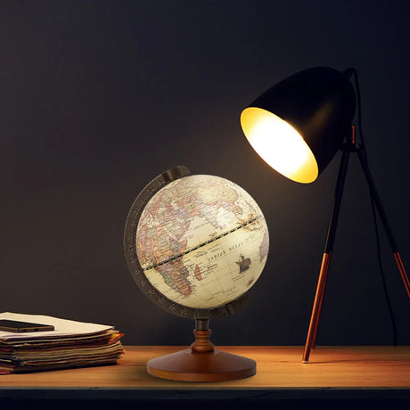 World Globe Earth Map Retro Wooden Base Desk Decor