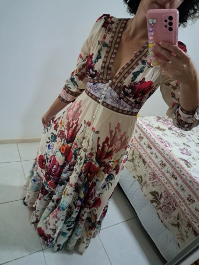 Mandy's Spring Boho Floral Chiffon Cascading Ruffles Dress