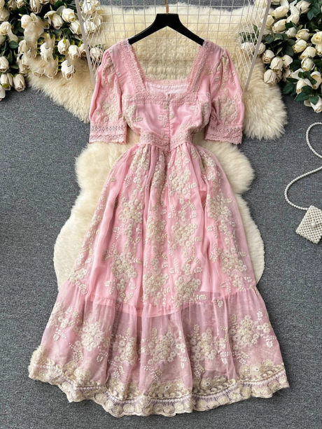 Lilou's Vintage French Inspired Lace Embroidery Sundress