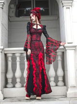 Red Gothic Embossed Jacquard Lace Top & Skirt