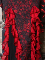 Red Gothic Embossed Jacquard Lace Top & Skirt