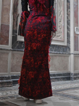 Red Gothic Embossed Jacquard Lace Top & Skirt