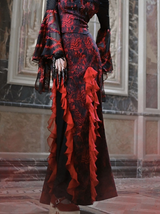 Red Gothic Embossed Jacquard Lace Top & Skirt