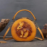 Embossed Rabbit Handbag Genuine Leather