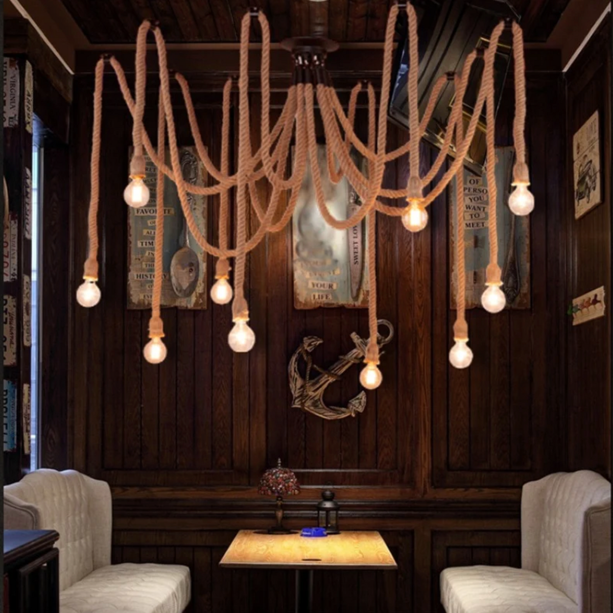 Pirate's Ship Hemp Rope Ceiling Pendant Light Chandeliers Spider Chandelier
