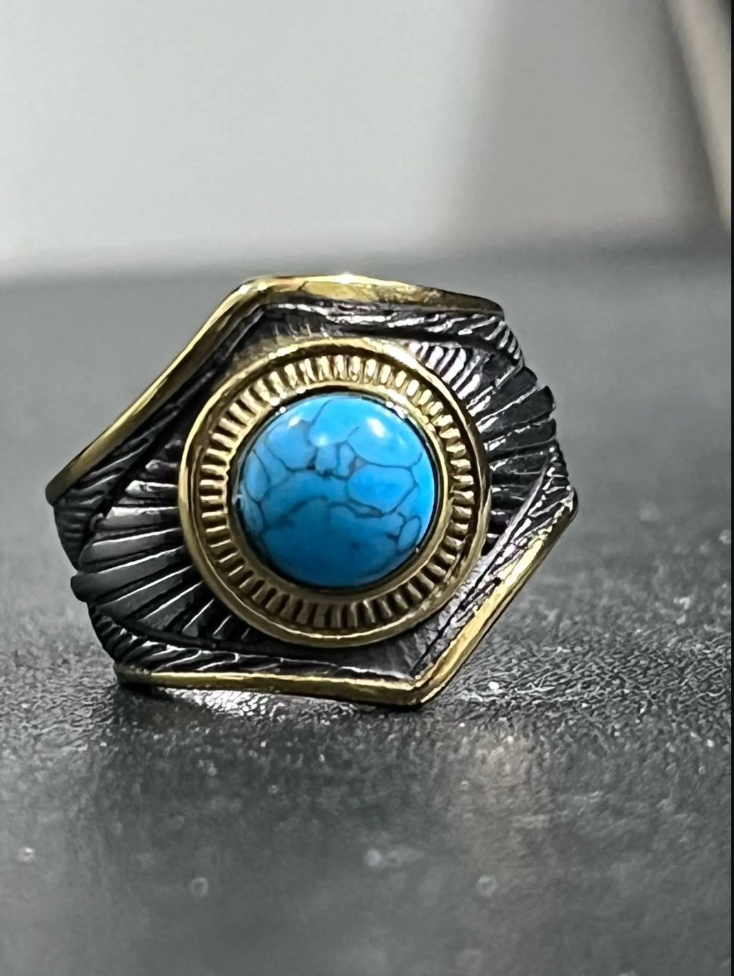 Large Turquoise Men Rings Stainless Steel