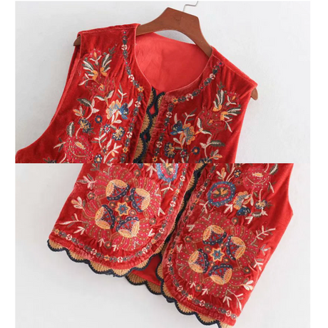 Kezia's Sequinned Embroidered Velvet Waistcoat Vest