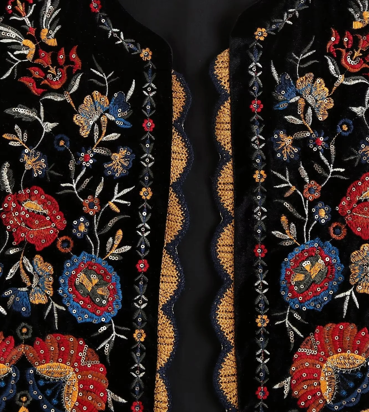 Kezia's Sequinned Embroidered Velvet Waistcoat Vest
