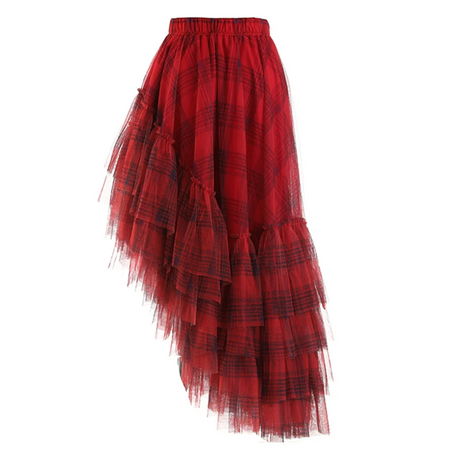 Curious Plaid Ruffle Skirt