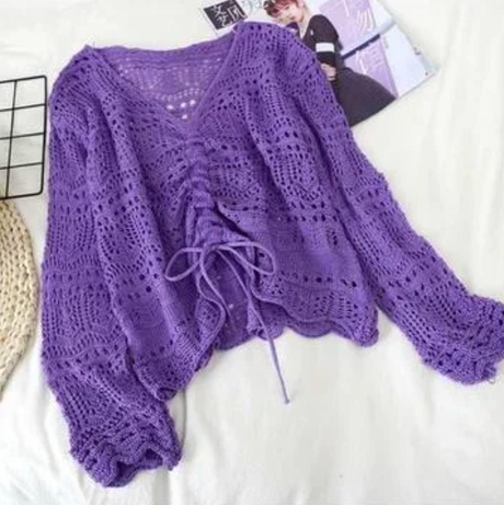 Loose Knit Drawstring Crop Jumper
