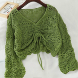 Loose Knit Drawstring Crop Jumper