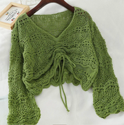 Loose Knit Drawstring Crop Jumper