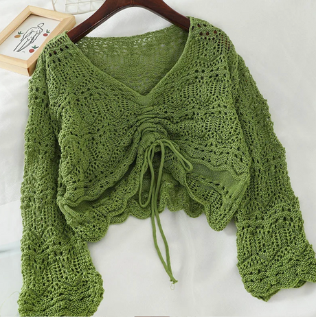 Loose Knit Drawstring Crop Jumper